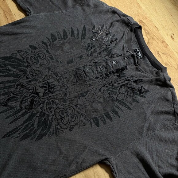 Point Zero Other - Point Zero Skull Cross Wing Grunge Cyber Y2K Thermal Style Long Sleeve Size L